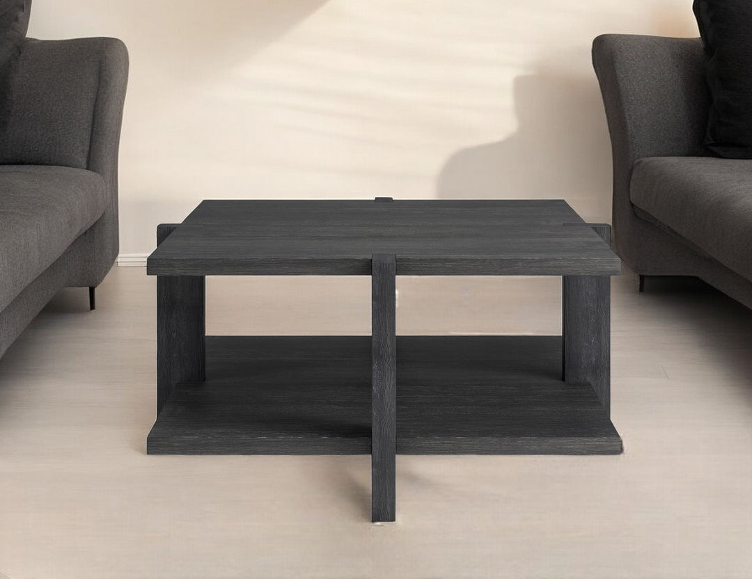 35" Gray Square Coffee Table With Storage Shelf