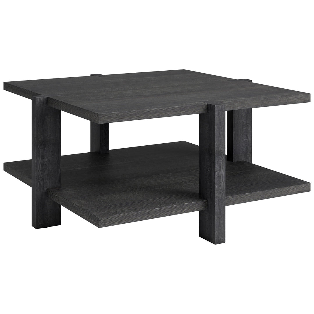 35" Gray Square Coffee Table With Storage Shelf