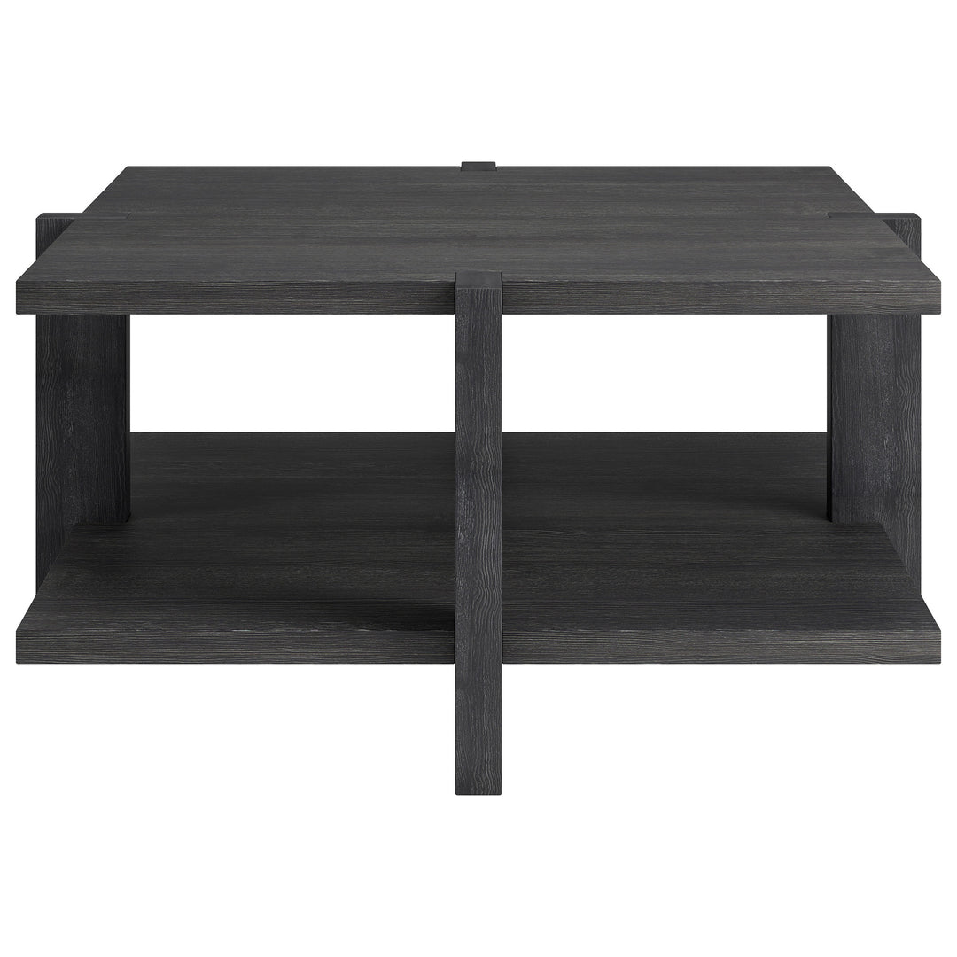 35" Gray Square Coffee Table With Storage Shelf