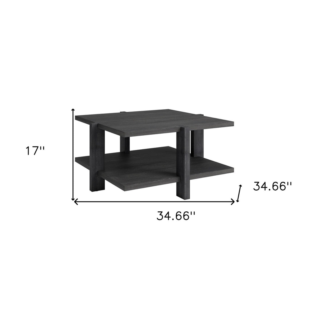 35" Gray Square Coffee Table With Storage Shelf