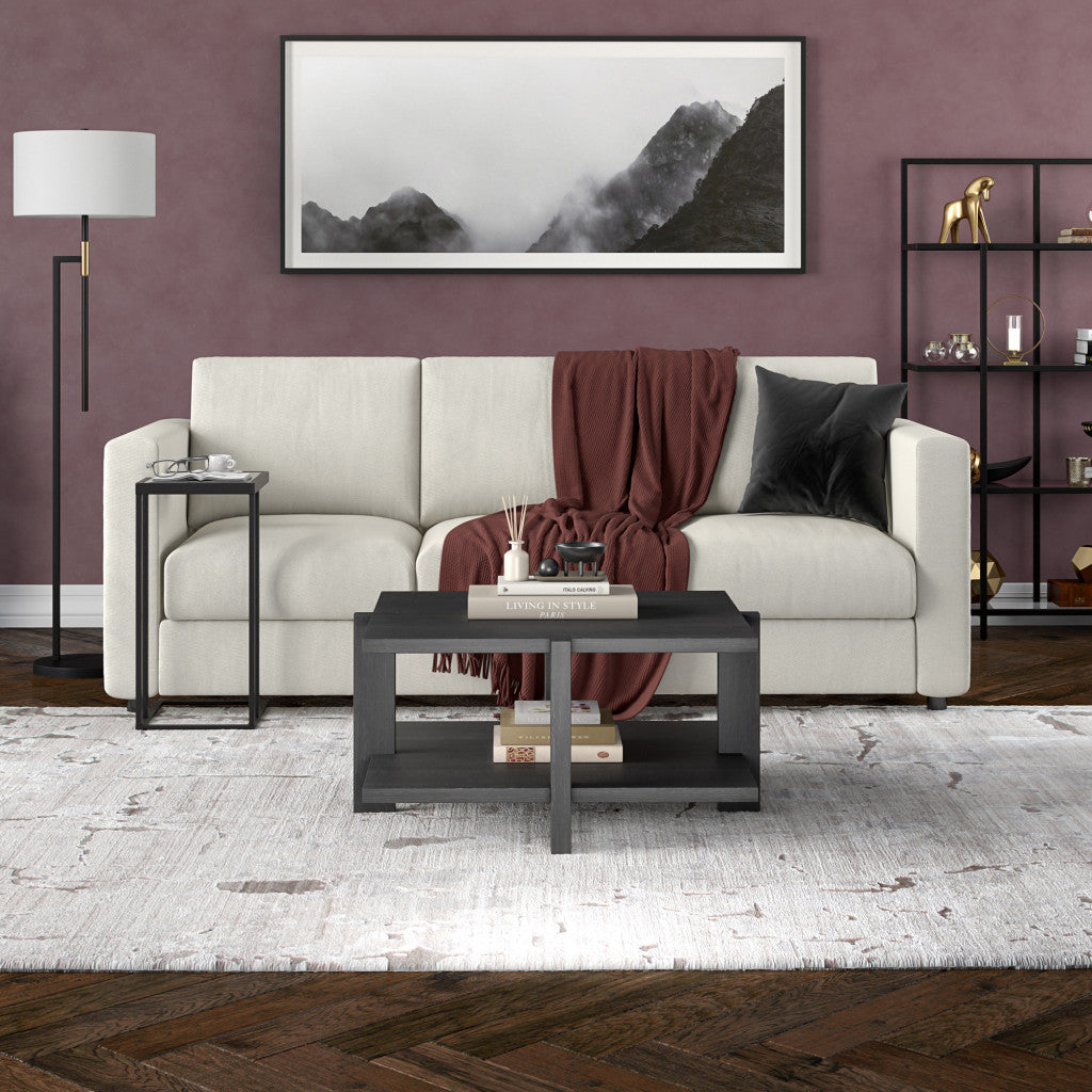 35" Gray Square Coffee Table With Storage Shelf