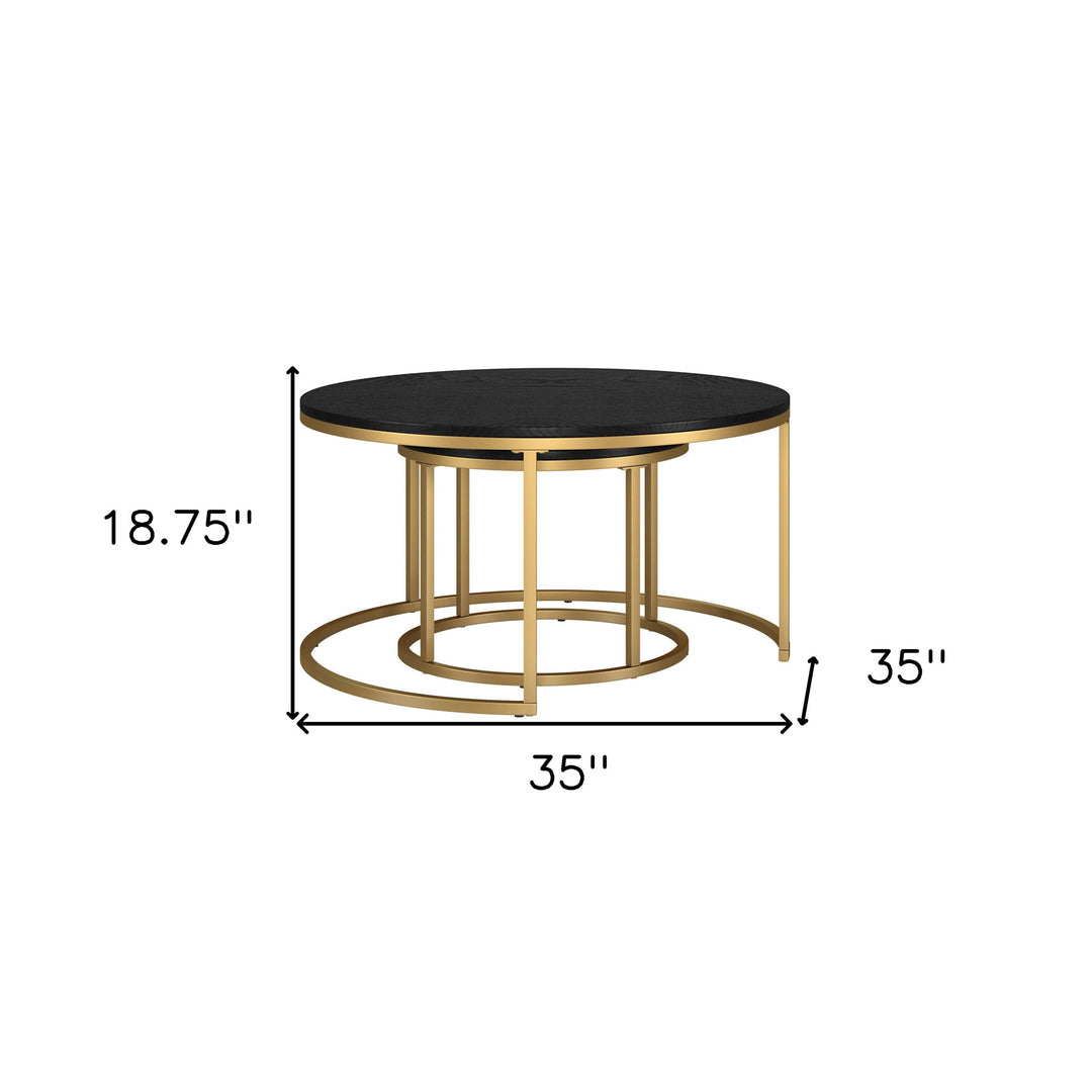 Set of Two 35-Inch Black and Gold Steel Round Nested Coffee Tables