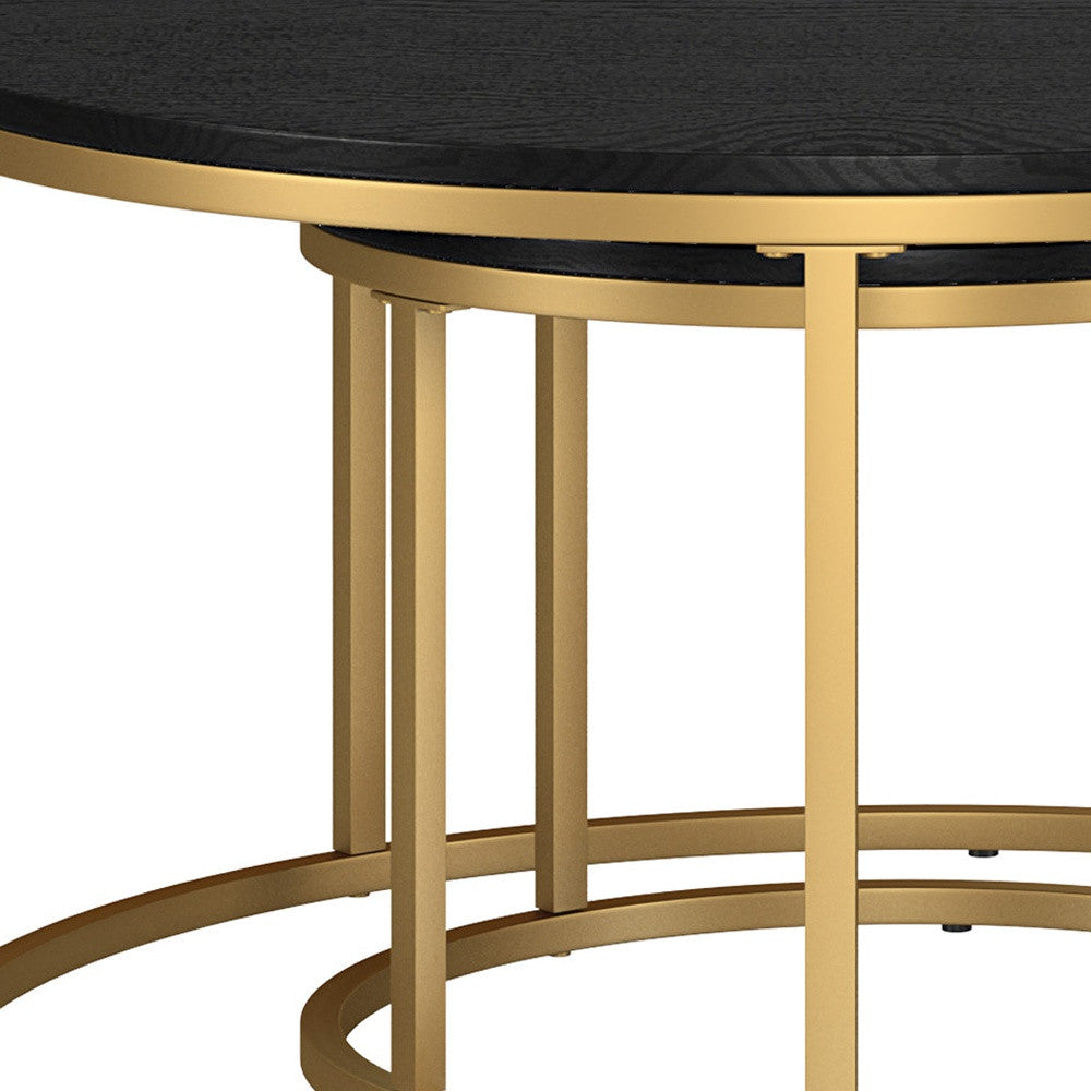 Set of Two 35-Inch Black and Gold Steel Round Nested Coffee Tables