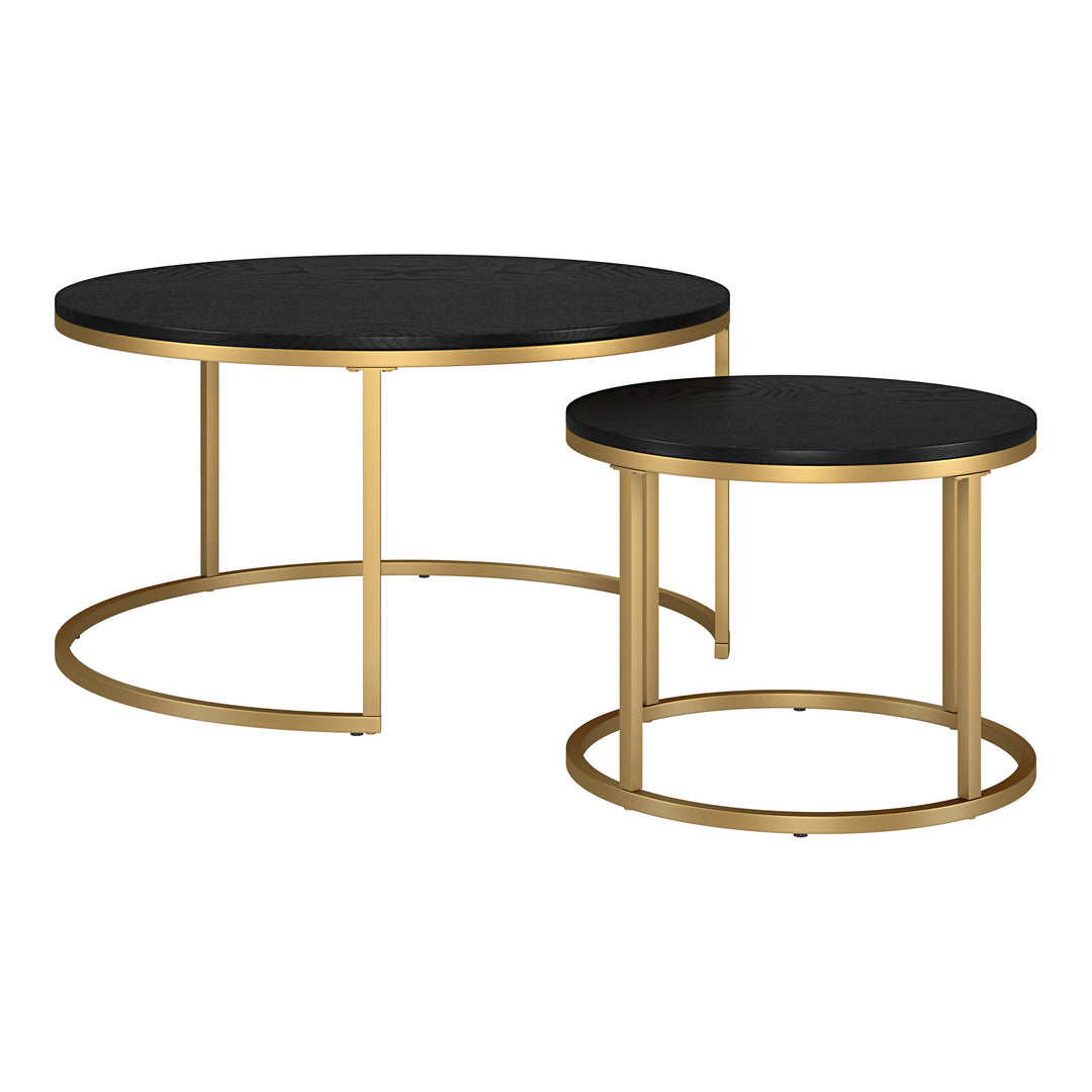 Set of Two 35-Inch Black and Gold Steel Round Nested Coffee Tables