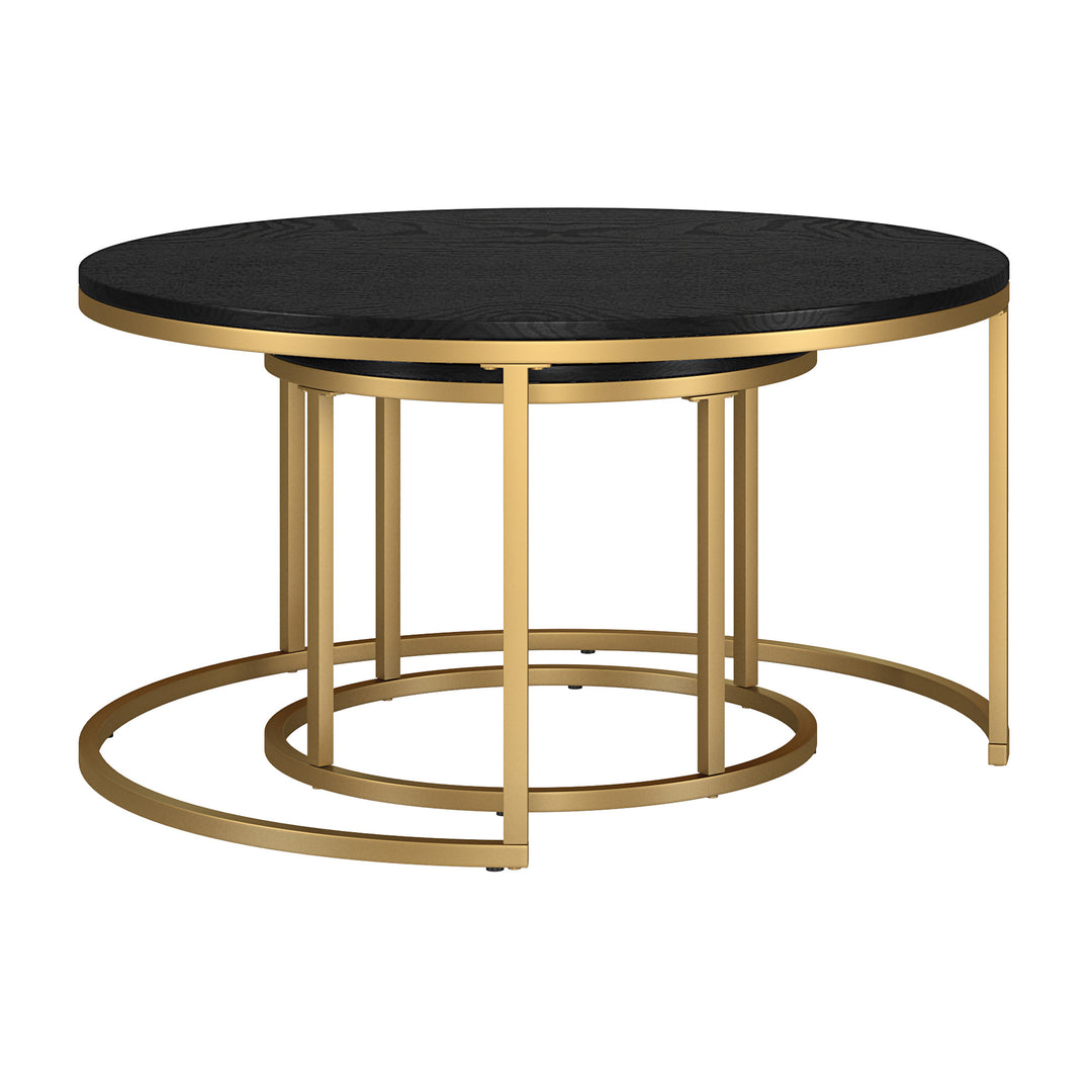 Set of Two 35-Inch Black and Gold Steel Round Nested Coffee Tables