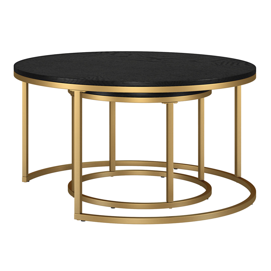 Set of Two 35-Inch Black and Gold Steel Round Nested Coffee Tables