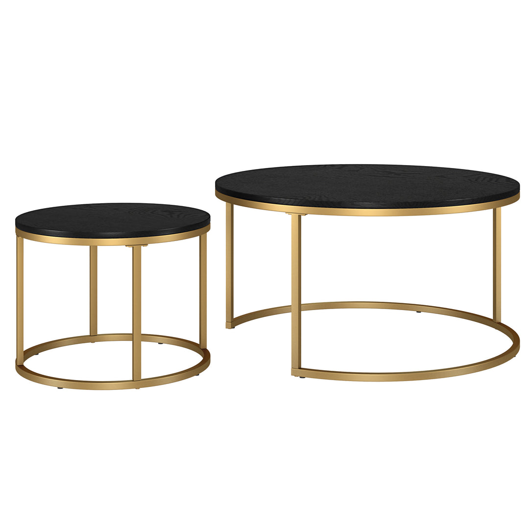 Set of Two 35-Inch Black and Gold Steel Round Nested Coffee Tables