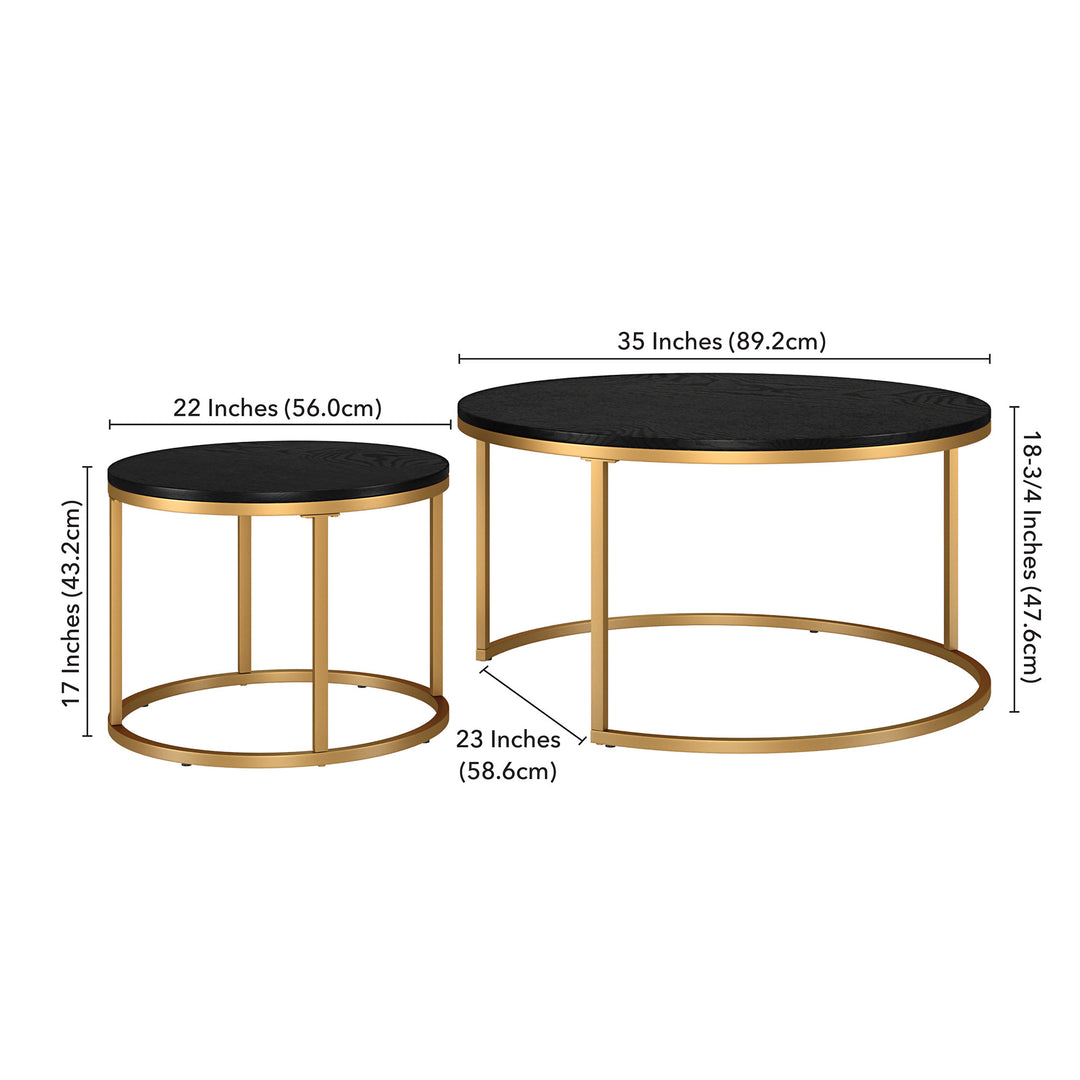 Set of Two 35-Inch Black and Gold Steel Round Nested Coffee Tables