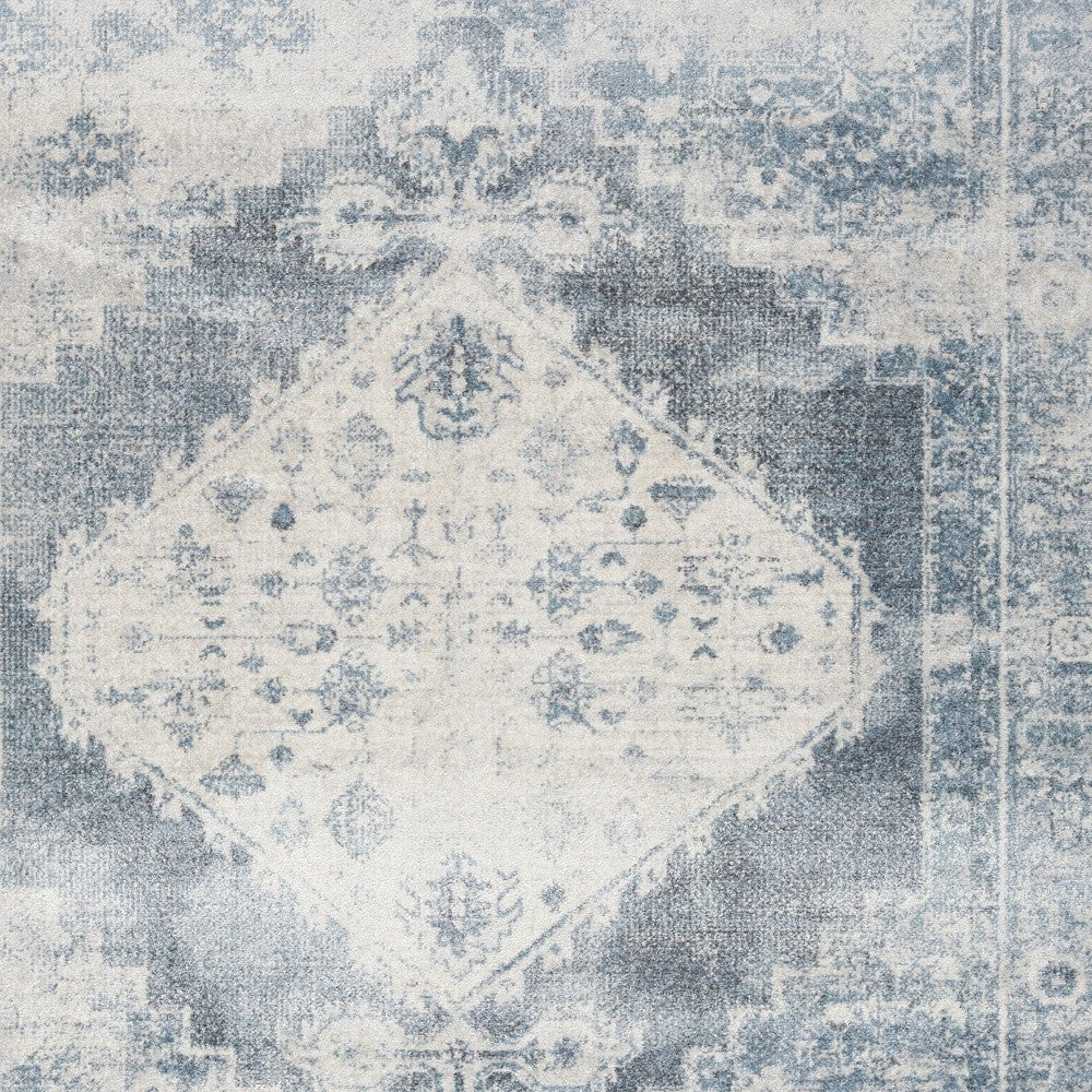 10' Blue Oriental Power Loom Distressed Washable Runner Rug