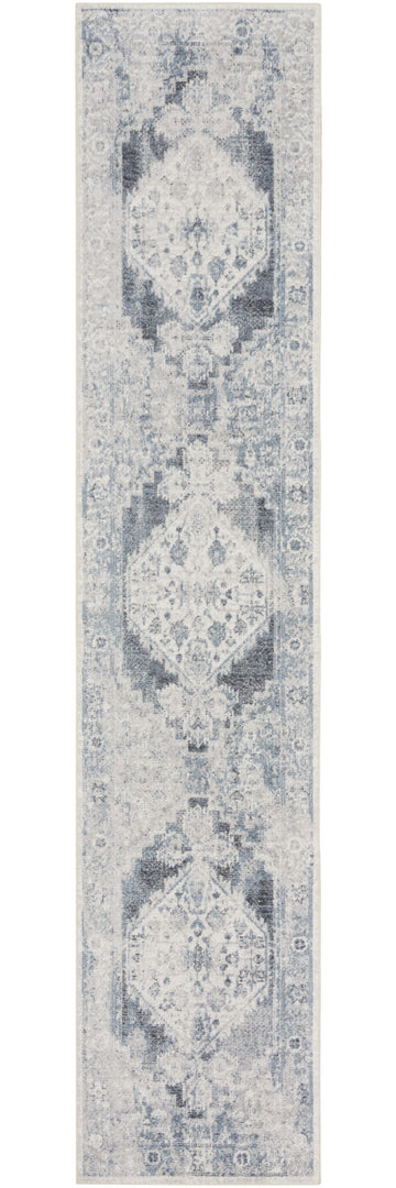 12' Blue Oriental Power Loom Distressed Washable Runner Rug