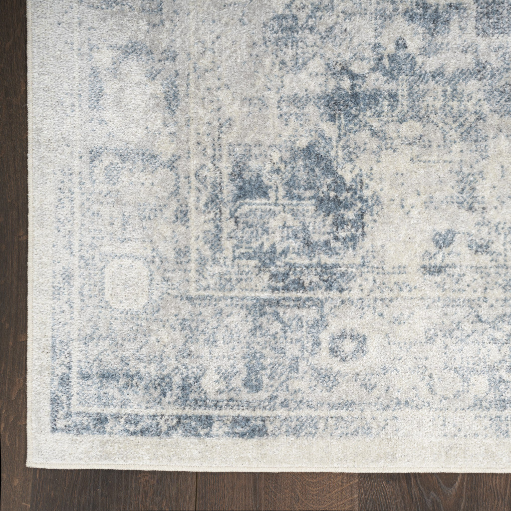 12' Blue Oriental Power Loom Distressed Washable Runner Rug