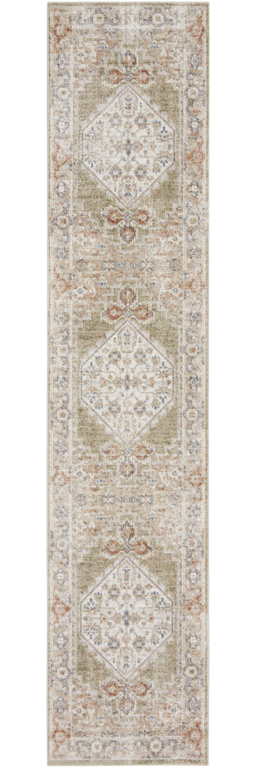 10' Sage Oriental Power Loom Distressed Washable Runner Rug