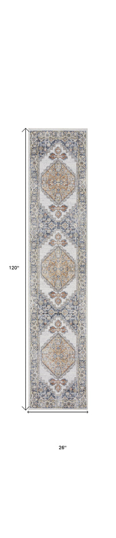 10' Gray Oriental Power Loom Distressed Washable Runner Rug