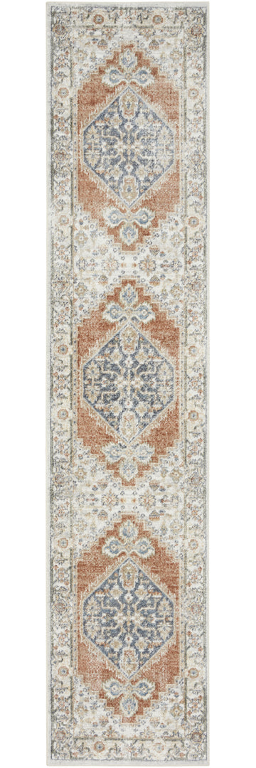 10' Runner Gray and Ivory Oriental Power Loom Distressed Washable Runner Rug