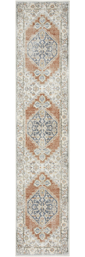 10' Runner Gray and Ivory Oriental Power Loom Distressed Washable Runner Rug