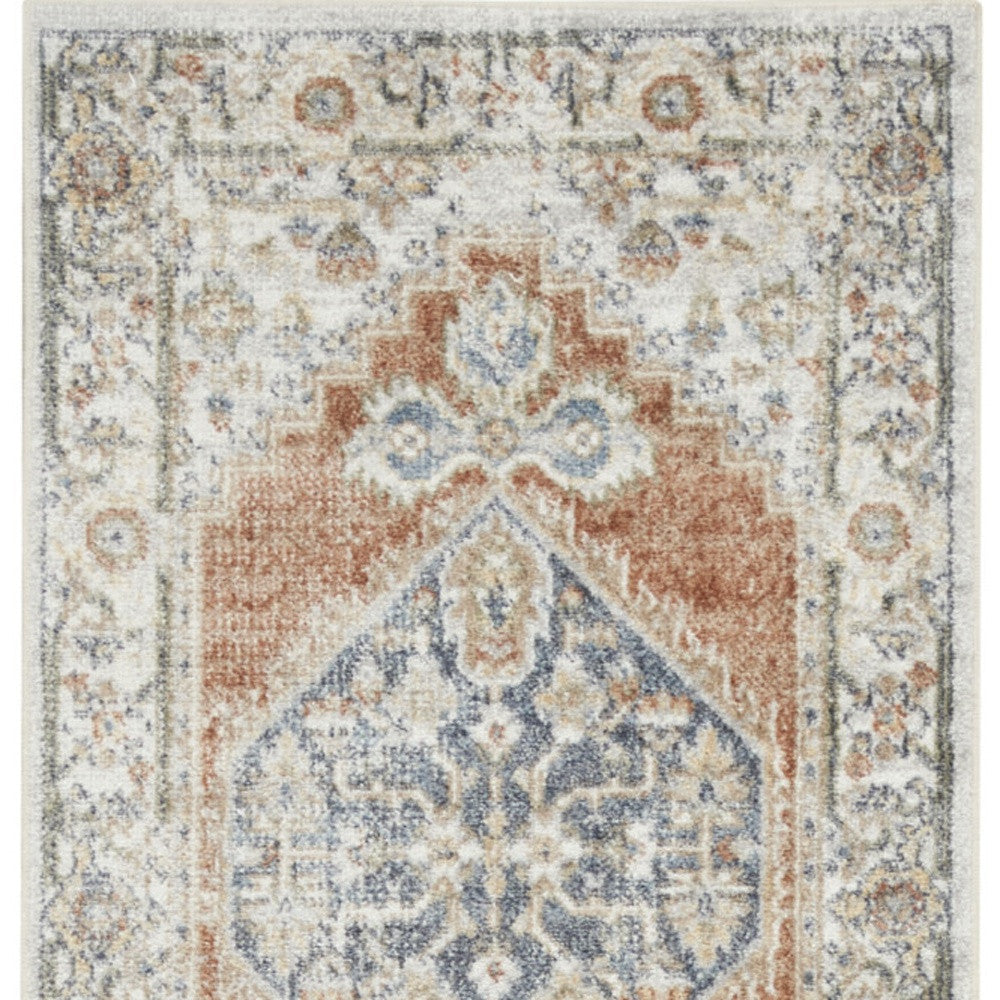 10' Runner Gray and Ivory Oriental Power Loom Distressed Washable Runner Rug