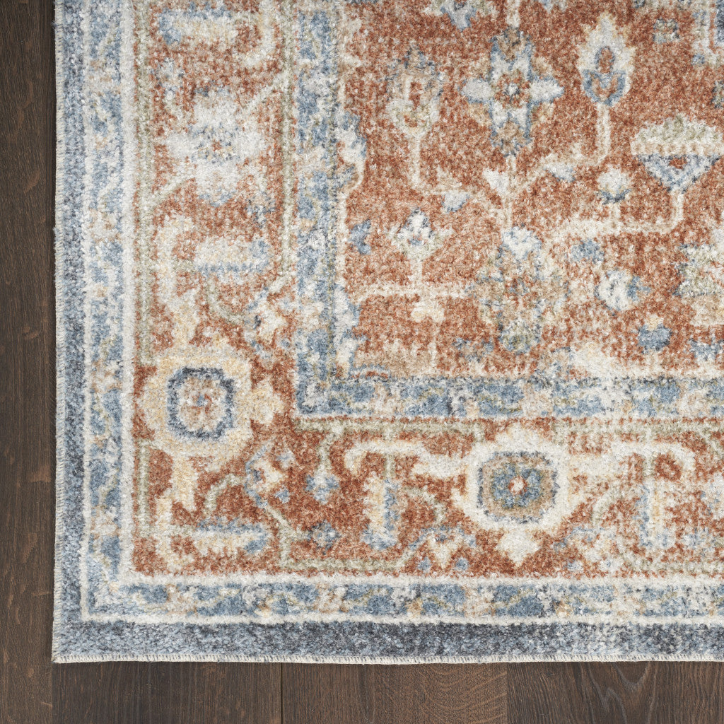 12' Denim Blue Oriental Power Loom Distressed Washable Runner Rug