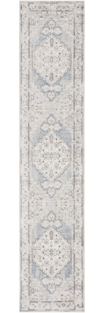 12' Light Blue Oriental Power Loom Distressed Washable Runner Rug