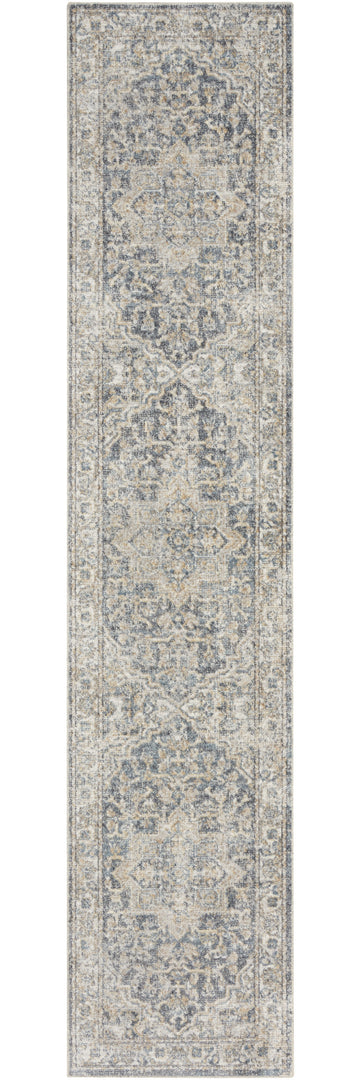 10' Gray Oriental Power Loom Washable Runner Rug