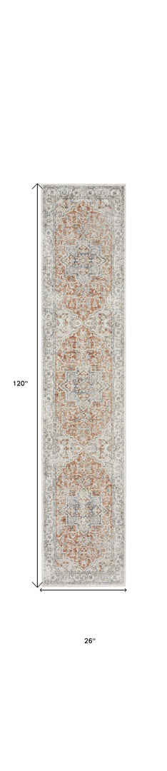 10' Gold and Ivory Oriental Power Loom Washable Runner Rug