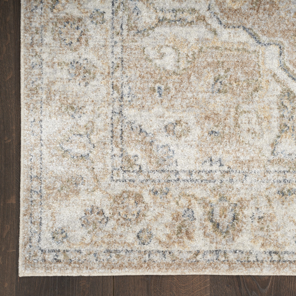 10' Beige Oriental Power Loom Washable Runner Rug