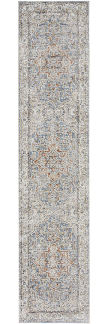 12' Denim Blue Oriental Power Loom Washable Runner Rug