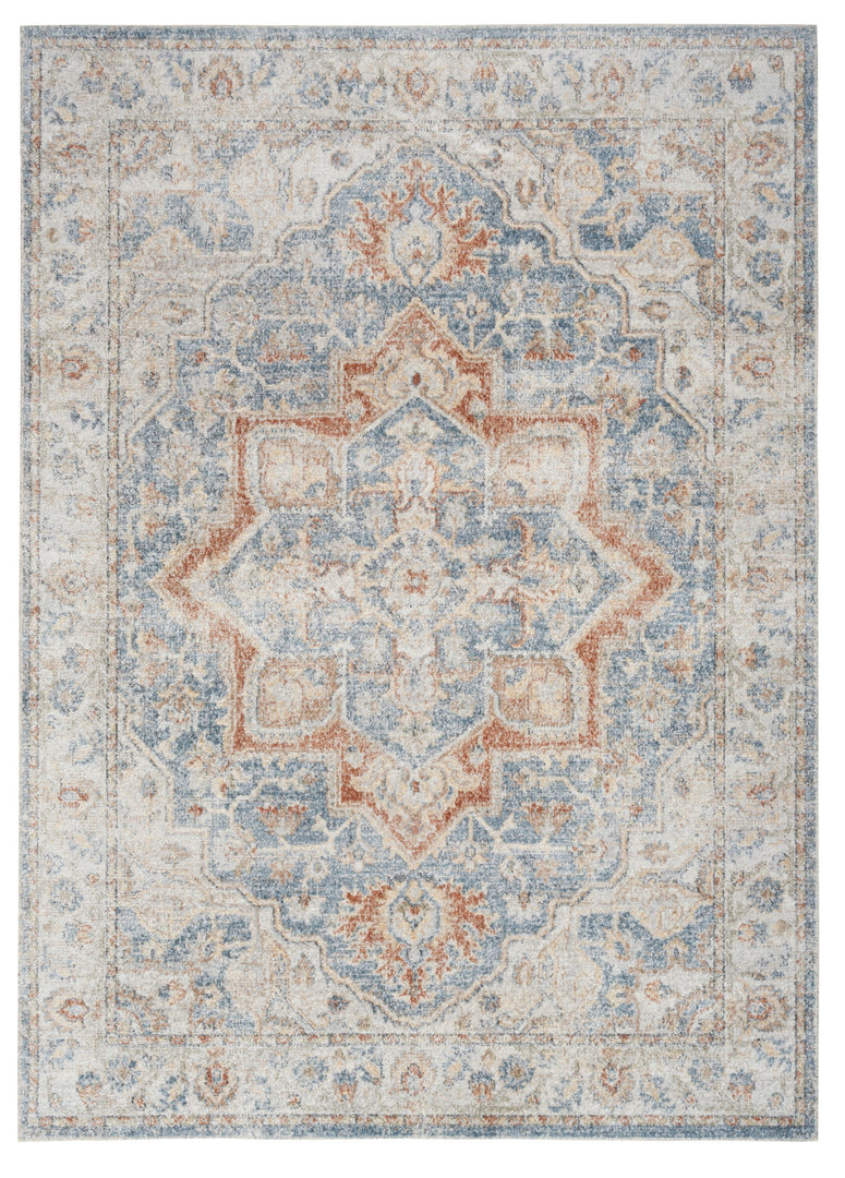 12' Denim Blue Oriental Power Loom Washable Runner Rug