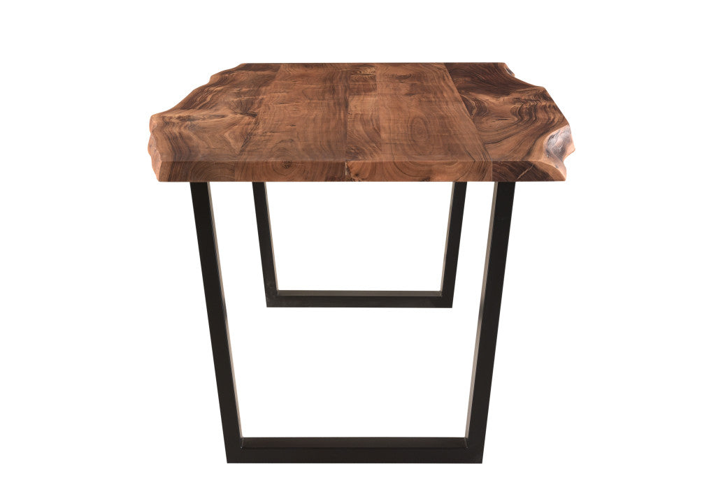 78-Inch Rustic Brown and Black Solid Wood Dining Table with Metal Base