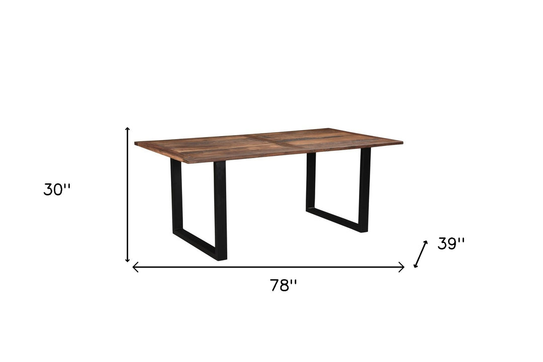 78" Dark Brown and Black Solid Wood Rectangular Dining Table with Sled Base