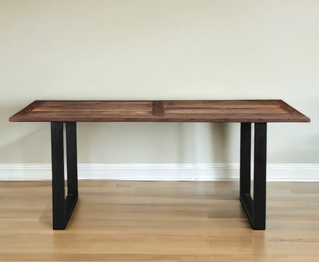 78" Dark Brown and Black Solid Wood Rectangular Dining Table with Sled Base