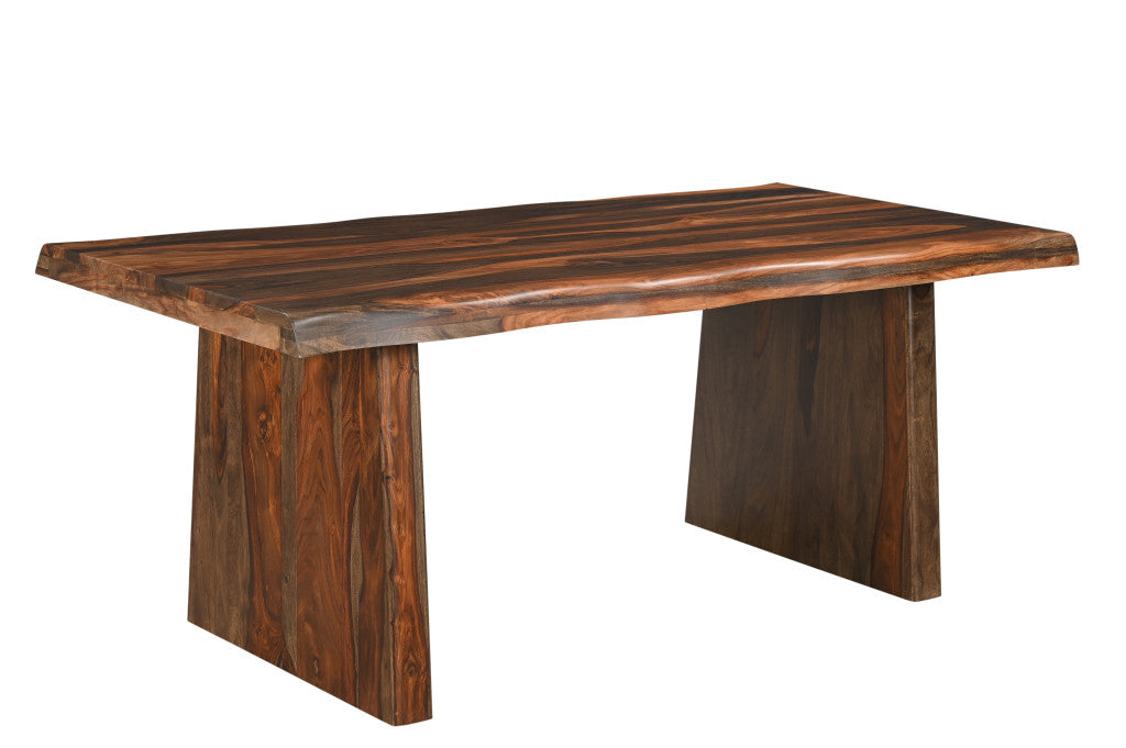 74" Dark Brown Rustic Solid Wood Dining Table with Double Pedestal Base