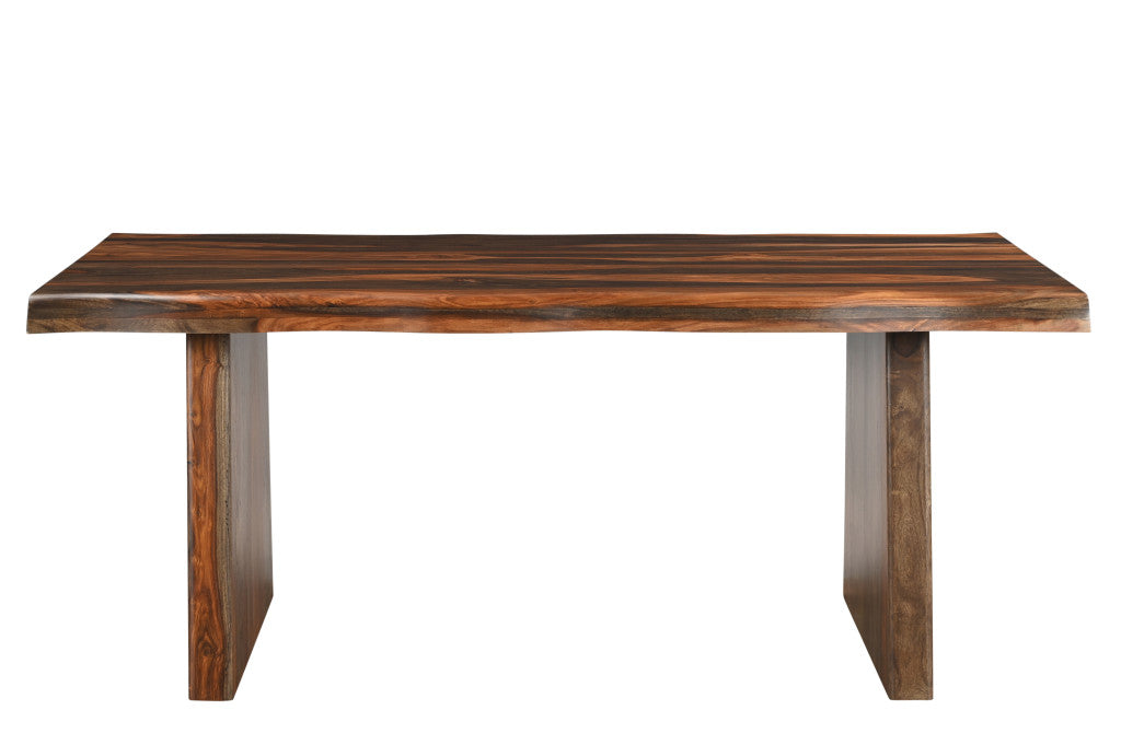 74" Dark Brown Rustic Solid Wood Dining Table with Double Pedestal Base