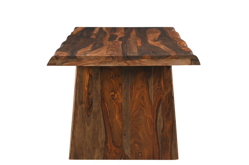 74" Dark Brown Rustic Solid Wood Dining Table with Double Pedestal Base