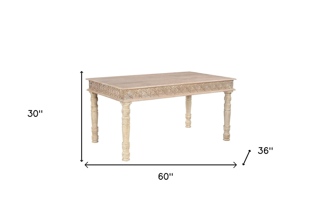 60" White Solid Wood Dining Table