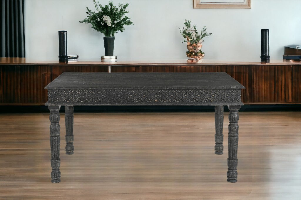 60" Black Distressed Solid Wood Dining Table