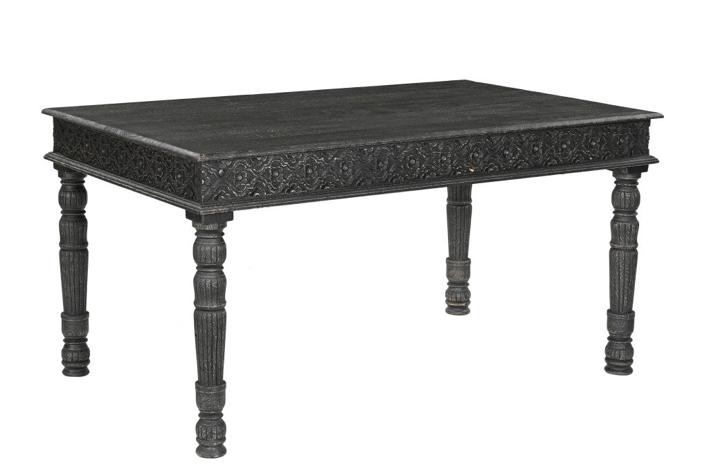 60" Black Distressed Solid Wood Dining Table