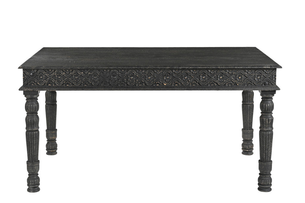 60" Black Distressed Solid Wood Dining Table