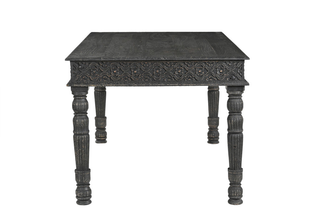 60" Black Distressed Solid Wood Dining Table