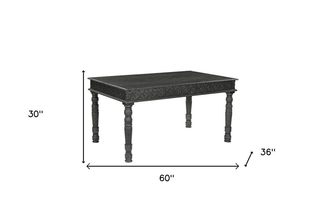 60" Black Distressed Solid Wood Dining Table