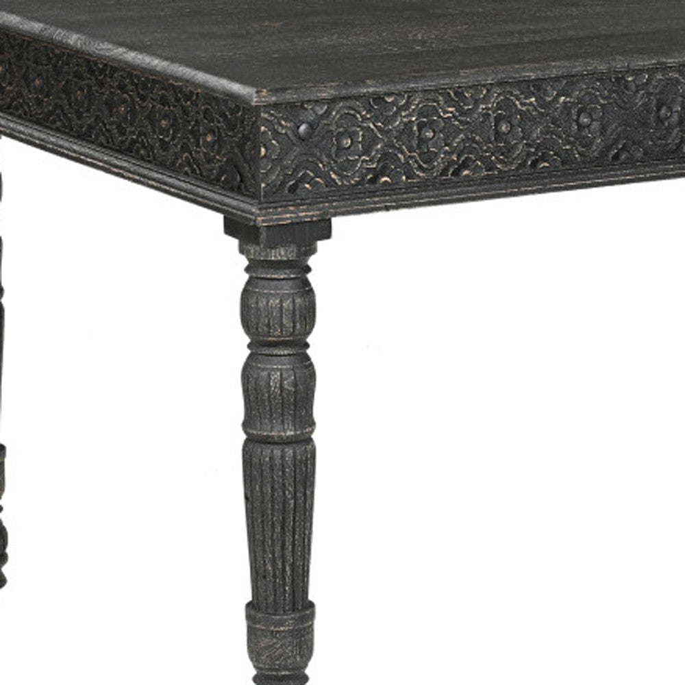 60" Black Distressed Solid Wood Dining Table