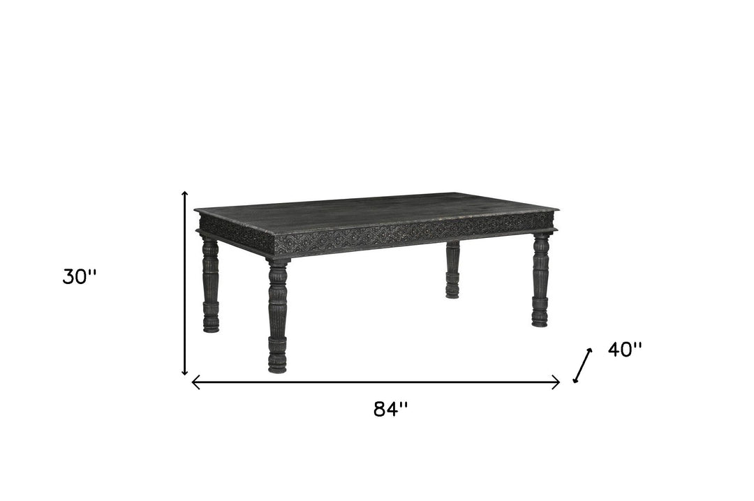 84" Black Rustic Solid Wood Dining Table