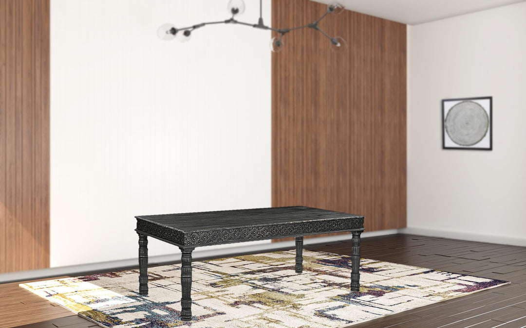 84" Black Rustic Solid Wood Dining Table