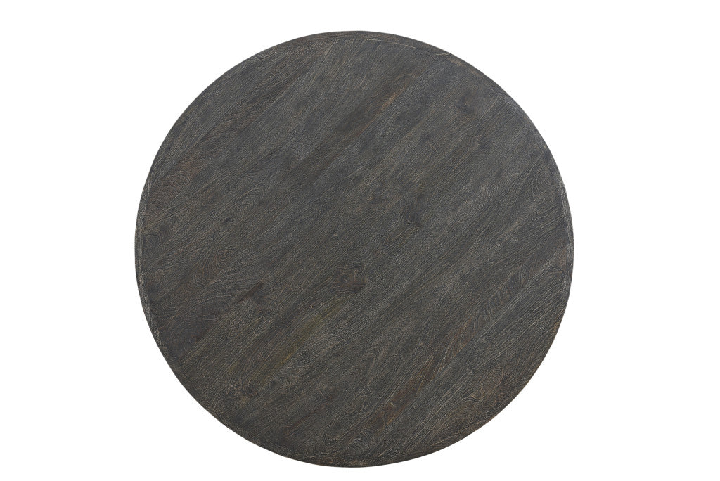 54" Black Solid Wood Round Dining Table with Rustic Pedestal Base