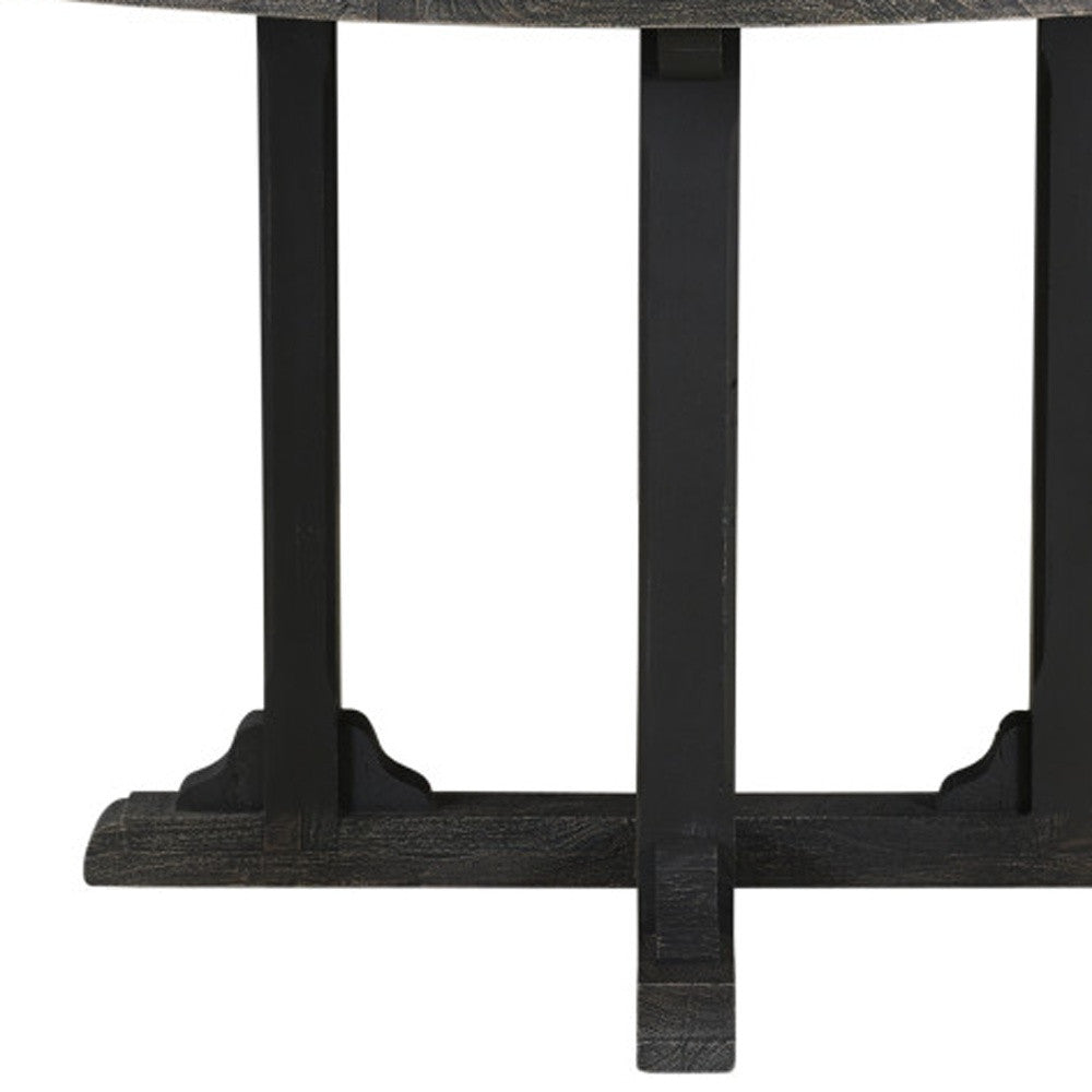 54" Black Solid Wood Round Dining Table with Rustic Pedestal Base