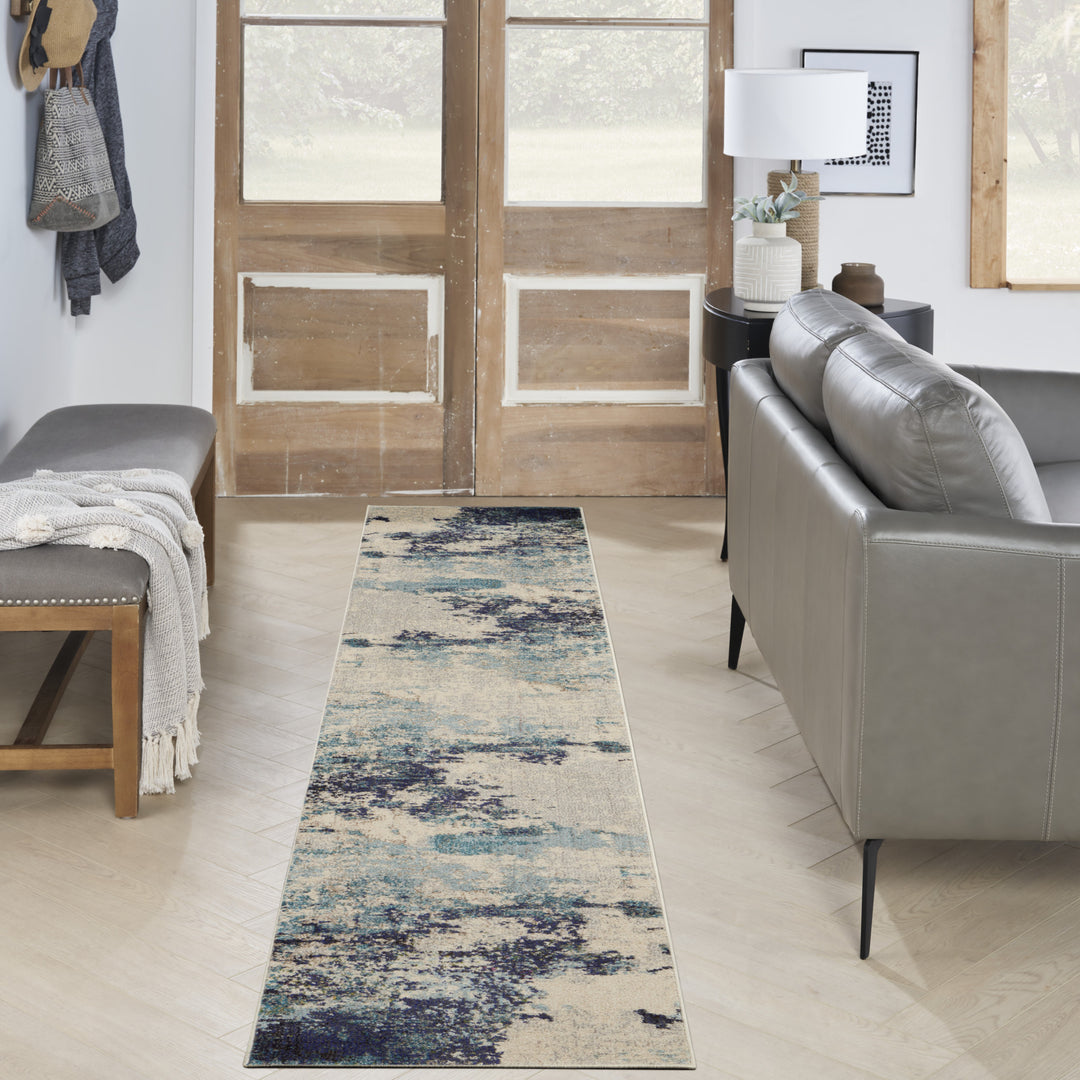 12' Ivory Abstract Power Loom Runner Rug