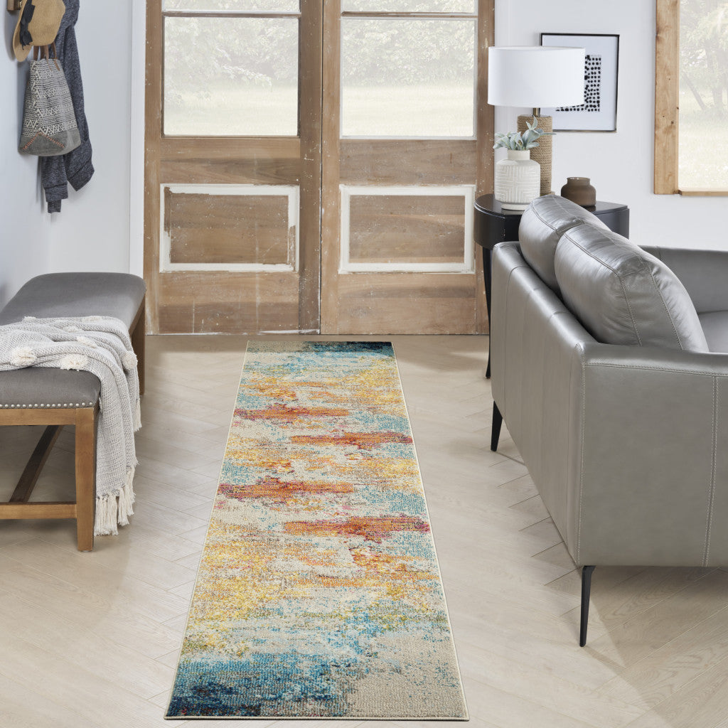 10' Runner Blue and Gray Abstract Power Loom Runner Rug