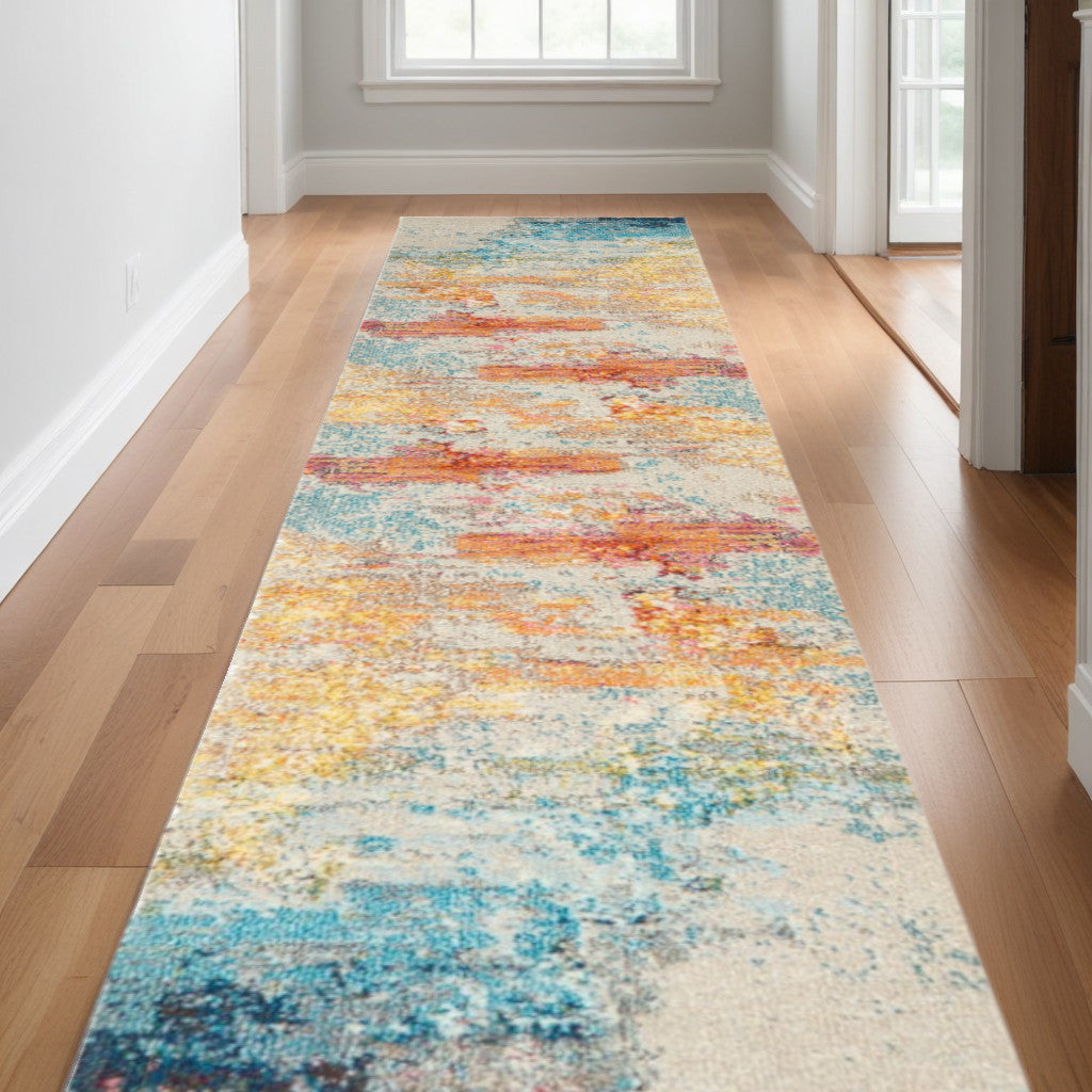 10' Runner Blue and Gray Abstract Power Loom Runner Rug