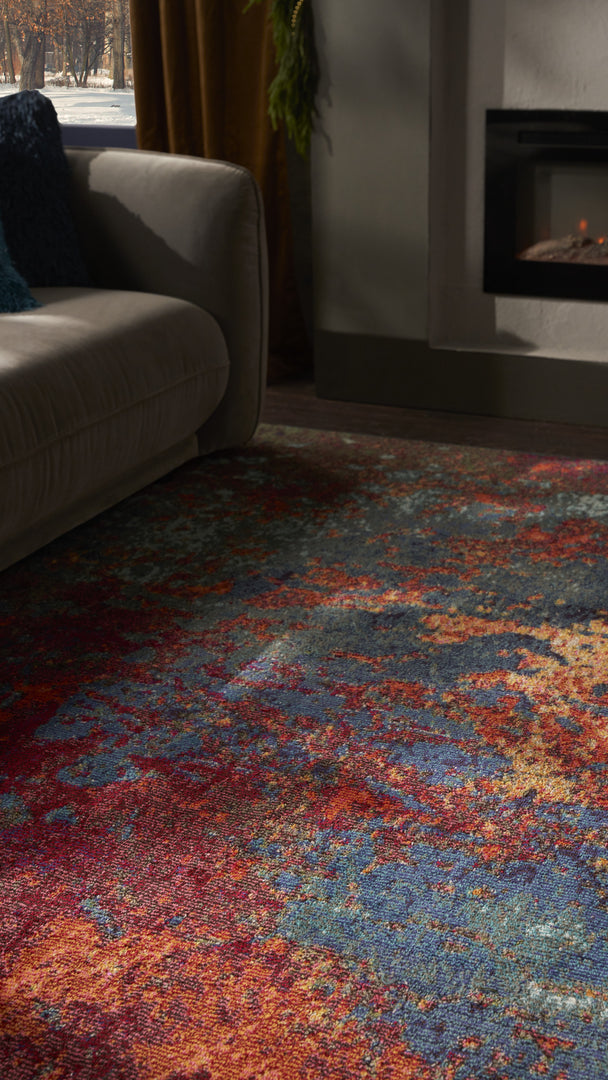 10' X 14' Blue and Orange Abstract Power Loom Area Rug