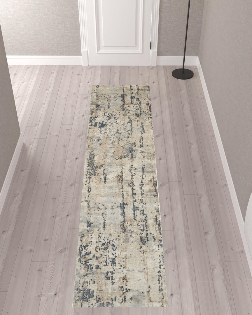 10' Beige and Ivory Abstract Power Loom Runner Rug