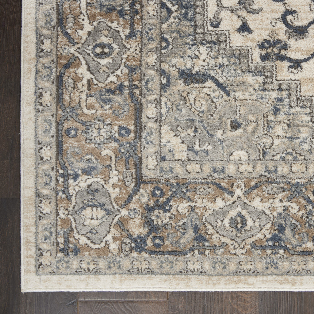 12' Gray and Ivory Medallion Power Loom Runner Rug